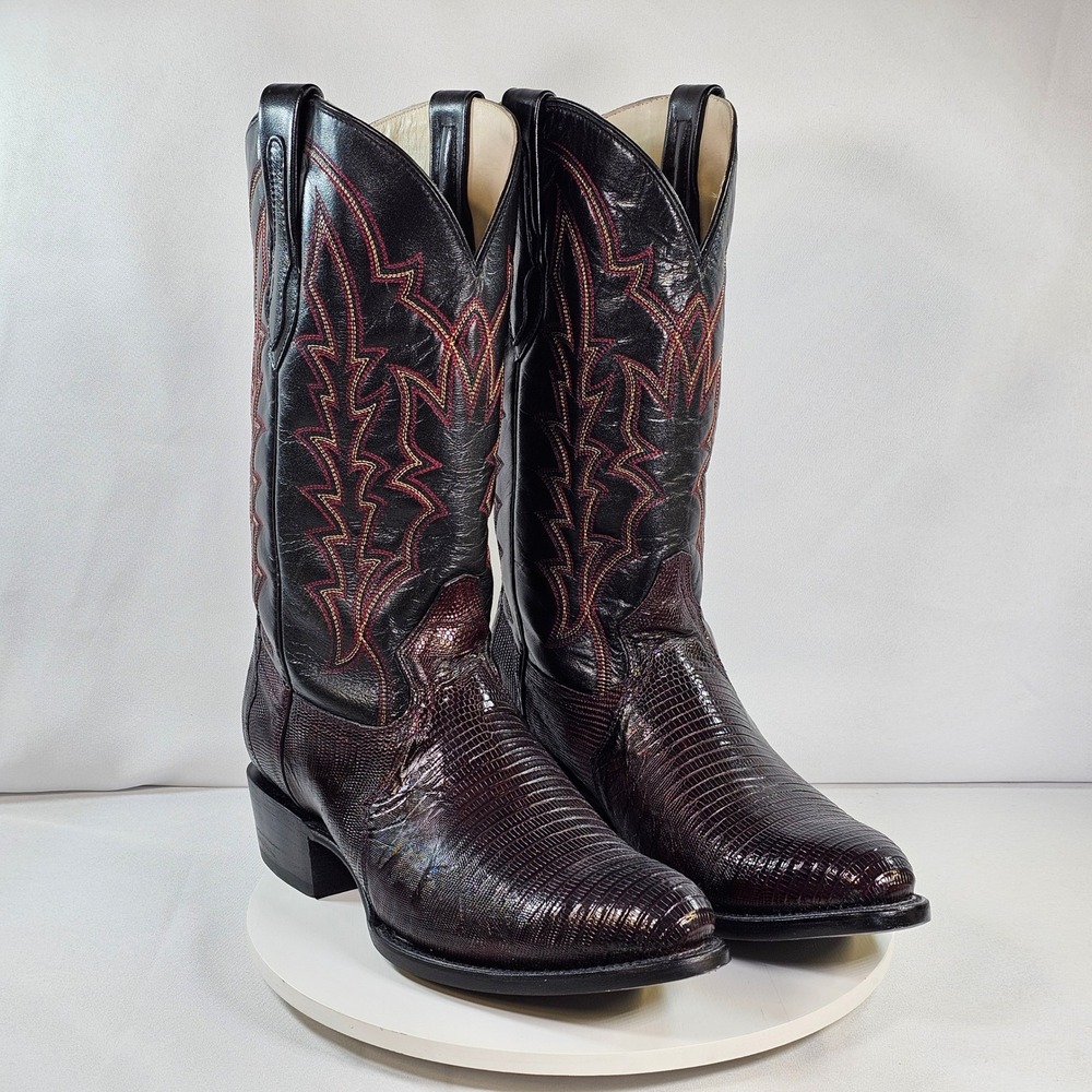 JB Dillon Reserve Mens Black Cherry Lizard Skin Western Boots JBR1005 10.5 EE